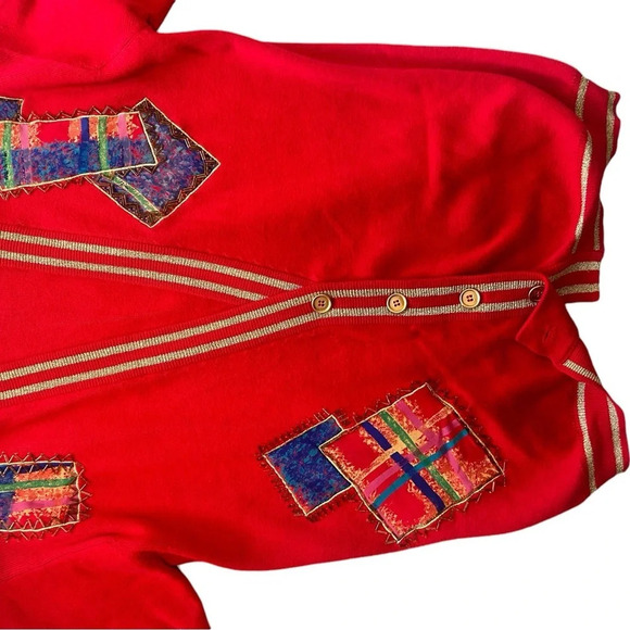 I.B Diffusion vintage cardigan M patchwork is crazy! Oversized and shoulder pads - Picture 3 of 13